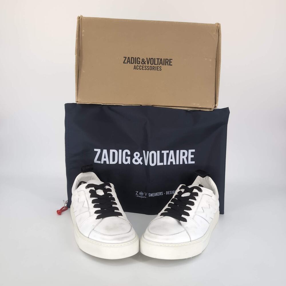 Zadig & Voltaire ZV1747 Mens Leather Low Top White Sneakers NIB-Size US 12 EU 43